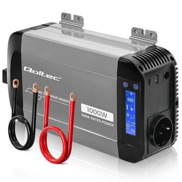 Qoltec Qoltec pretvornik napetosti Pure Sine Wave | 12V na 230V | 500/1000W | LCD | USB | USB-C