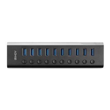 Lindy USB 3.0 hub s 10 vhodi in stikali za vklop/izklop