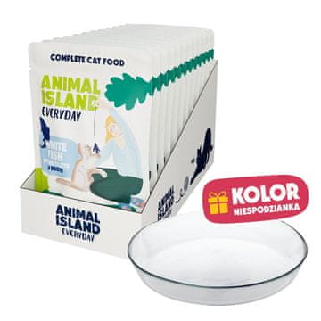 Animal ANIMAL ISLAND Everyday bela riba v omaki, 12x85g + GRATIS krožnik