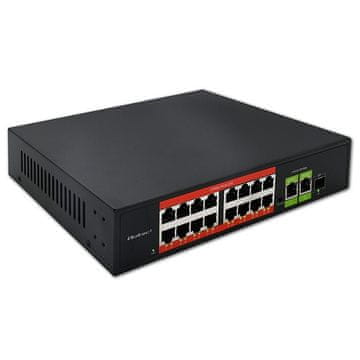 Qoltec Qoltec 522913 mrežni preklopnik Fast Ethernet PoE, 16x RJ45 + 2x RJ45 + 1x SFP