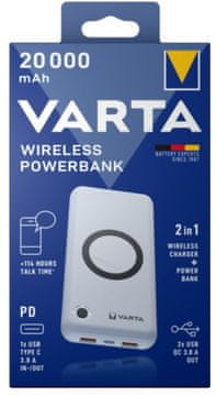 Varta Power bank Varta 57909 LiPo 20000 mAh, brezžično polnjenje, bela
