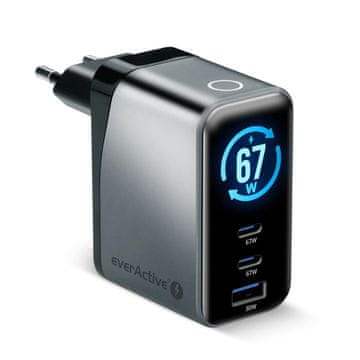slomart Polnilnik GaN 1x USB, 2x USB-C Quick Charge 4+ 67W, črn