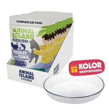 Animal ANIMAL ISLAND Everyday puran in tuna v omaki - mokra hrana za mačke, 12x85g + krožnik