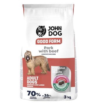 John Hrano za pse JOHN DOG Good Form, svinjina z govedino, 3 kg
