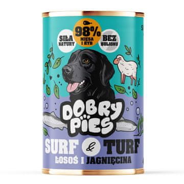 slomart DOBRY PIES Surf & Turf Losos in jagnjetina - mokra hrana za pse, 400g