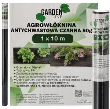 GARDEN LINE Agrotekstil proti plevelu Gardenline 1x10M črne barve 50G AGO2166