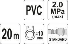 YATO Pnevmatska cev, ojačana s PVC-jem, 10 mm x 20 m s hitrimi priključki / YT-24225 / yato