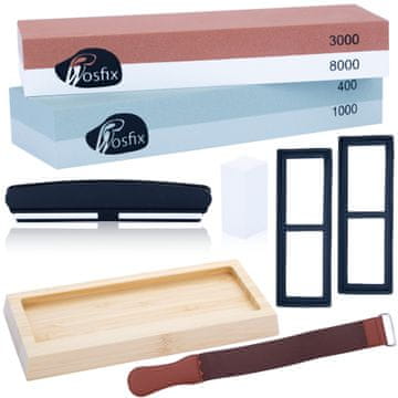 Rosfix Komplet kamnov / brusilnika / vodnega kamna za brušenje nožev s podstavkom (400, 1000, 3000, 8000)