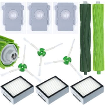 Komplet iRoomba serije E/I/J, 3 vrečke, 3 filtri, 3 stranske krtače (z vijaki), 2 valjčka (glavni krtači)