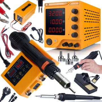 Rosfix AmpRush rares-3210 32V 10A laboratorijski napajalnik + 2-v-1 spajkalna postaja (vroč zrak in 900M) Orange Husky OH660 Electric S Series