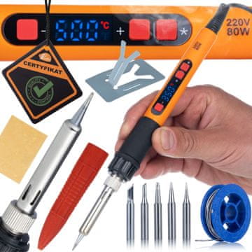 Rosfix Električni spajkalnik Orange Mastiff 80W serije S, komplet 12 v 1, razstavni zaslon (6 konic, spajkalnik, stojalo, gobica)