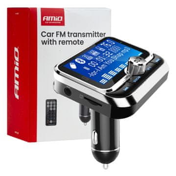AMIO Avtomobilski FM oddajnik z daljinskim upravljalnikom 2×USB-A 12V 24V amio-04657