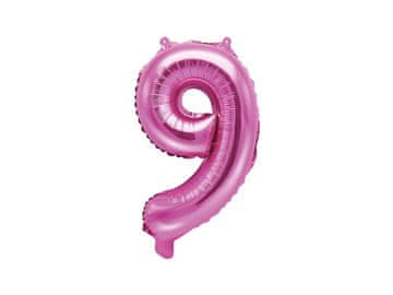 PartyDeco Folija balon številka "9" temno roza 35 cm