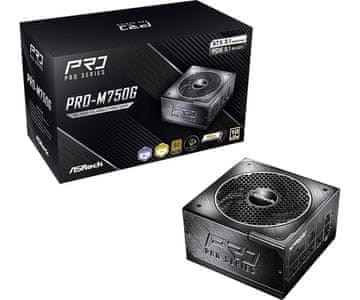 Asr ASRock PRO-M750G napajalnik 750W 80 PLUS Gold, črn