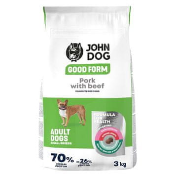 John JOHN DOG Suha hrana za majhne pse, svinjina z govedino, 3kg