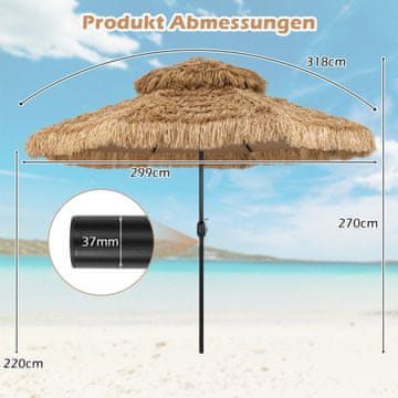Northix Dežnik Hawaiian Tiki, 299 cm PE slamica, nastavljiv nagib