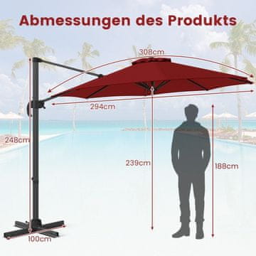 Northix Zunanji dežnik dolžine 300 cm, nastavljiv naklon, vrtenje za 360°