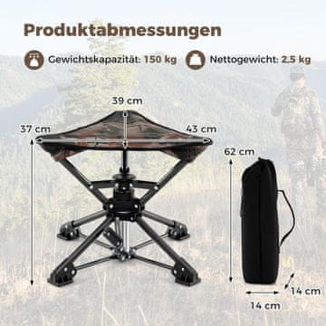 Northix Zložljiv tabure za kampiranje, vrtljiv za 360°, nogice proti ugrezanju
