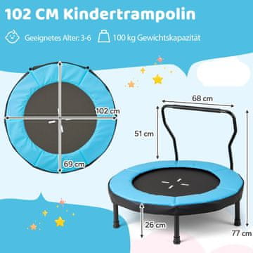 Northix Otroški trampolin z ročajem, 102 cm, nosilnost 100 kg, moder