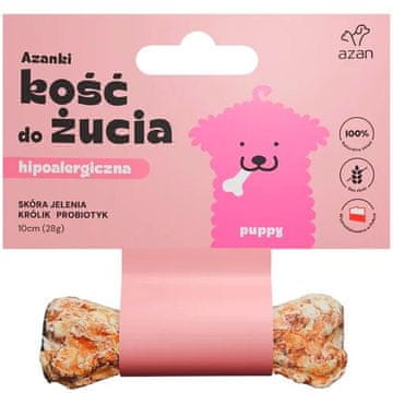 slomart RIT AZANKI Hipoalergena kost iz jelenove kože z zajcem in probiotiki za mladiče - pasja poslastica, 10 cm