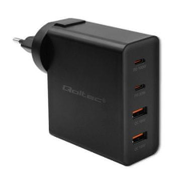 Qoltec Qoltec GaN POWER PRO polnilnik 130W, 2xUSB-C, 2xUSB, črn