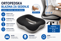 Malatec Ortopedska blazina za sedenje iz spominske pene PREMIUM– ergonomska sedežna blazina za stol in avto