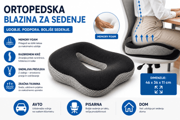 Malatec Ortopedska blazina za sedenje iz spominske pene – ergonomska sedežna blazina za stol in avto