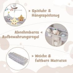 Northix 5 v 1 zložljiva stranska postelja potovalna posteljica z vzmetnico 2 nivojska otroška postelja s kolesi bež