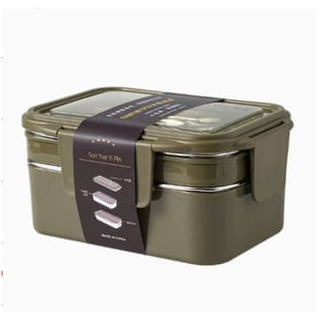 LIVEFY posoda za malico s priborom Double Lunch 1.2 l, temno zelena