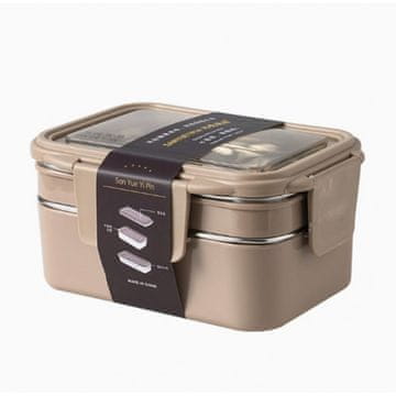 LIVEFY posoda za malico s priborom Double Lunch 1.2 l, bež