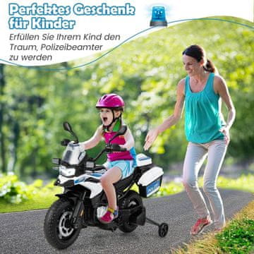 Northix Policijski motor za otroke, motor na akumulator z 2 kolesoma za trening, 110 x 82,5 x 63 cm, bel