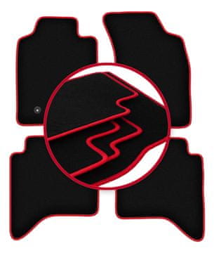 Velurne talne preproge z rdečim robom za: Toyota Hilux VII N25 N2 pickup (2006-2015)