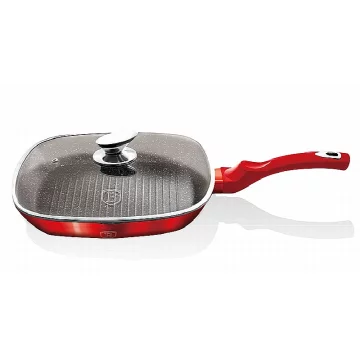 Berlingerhaus Ponev za peko na žaru s pokrovom in marmornato površino 28 cm Burgundy Metallic Line BH-1613