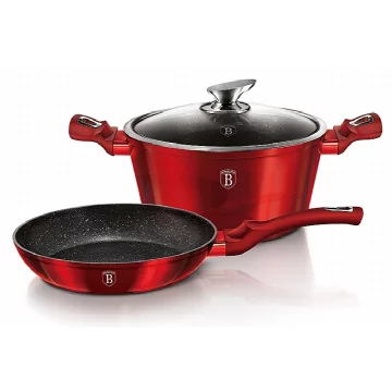 Berlingerhaus Komplet posod z marmornato površino 3 kosi Burgundija Metallic Line BH-1291