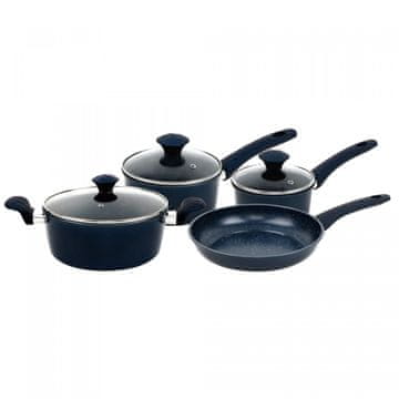 Northix Herzberg HG-04685BLU: 7-delni komplet kuhinjske posode iz litega železa s prevleko iz marmorja - modra