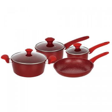 Northix Herzberg HG-04715RED: 7-delni komplet kuhinjske posode iz litega železa, prevlečen z marmorjem - rdeč