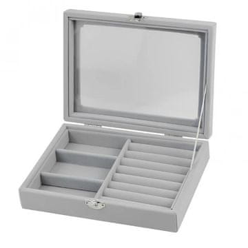 Northix Herzberg HG-05330: Žametni organizator za nakit s steklenim pokrovom, 3 rešetke + 7 rež za prstane