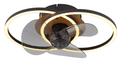 Globo stropni ventilator z LED svetilom – 24 W, 2400 lm, CCT 2700–6500 K, zatemnitev, daljinski upravljalnik, črna/les