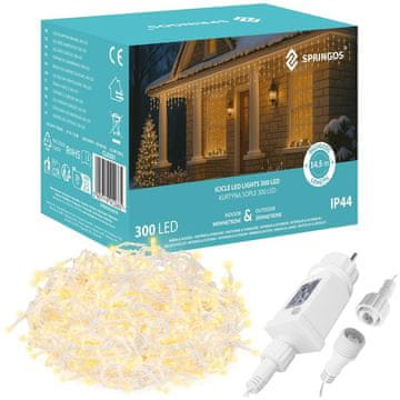 Springos LED svetlobna zavesa – ledene sveče, 300 LED, topla bela svetloba, IP44