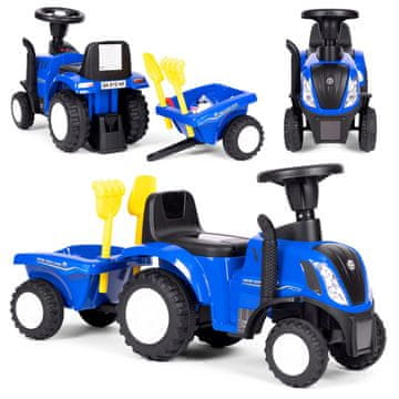 Northix Traktor za vožnjo s prikolico za otroke, interaktivni volan, zvoki, modra