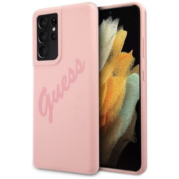 Guess Ovitek Guess Silicone Vintage Script za Samsung Galaxy S21 Ultra - Roza