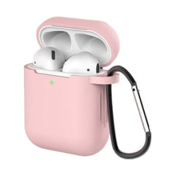 HURTEL Silikonski ovitek za AirPods 1/2 s carabinerjem, roza