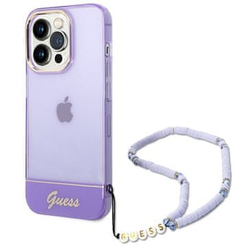 Guess Ovitek za iPhone 14 Pro Max, prosojni biserni pašček, vijoličen