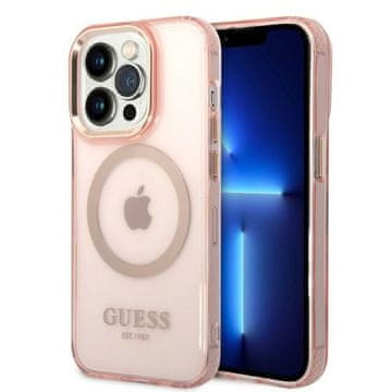 Guess Ovitek MagSafe Gold Outline za iPhone 14 Pro, roza