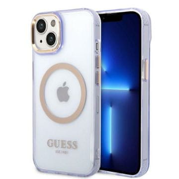 Guess Ovitek Gold Outline MagSafe za iPhone 14 vijoličen
