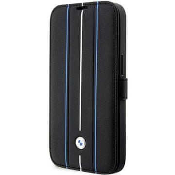 Bmw Ovitek "knjižica" BMW BMBKP14L22RVSK za iPhone 14 Pro 6.1" usnjen s črtami, črn