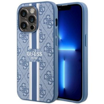 Guess Ovitek za iPhone 14 Pro 4G s potiskom in črtami MagSafe moder