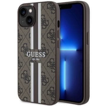 Guess Ovitek 4G s potiskom črt MagSafe rjav za iPhone 14