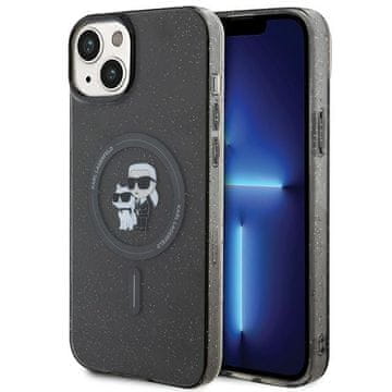 Karl Lagerfeld Ovitek Karl Lagerfeld Karl&Choupette Glitter MagSafe za iPhone 15 Plus - črn