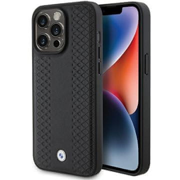 Bmw Ovitek za iPhone 15 Pro BMW iz usnja z diamantnim vzorcem, črne barve